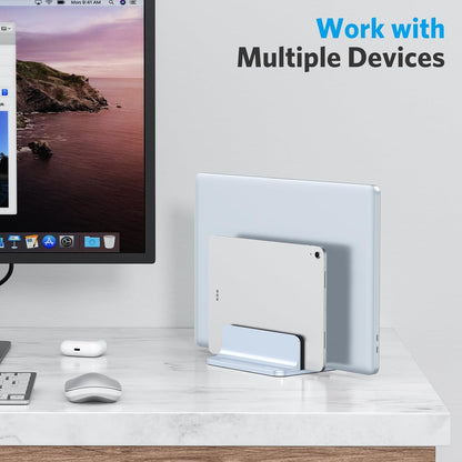 OMOTON Vertical Laptop Stand [Updated Double Version], Desktop Aluminum Mac Book Stand with Adjustable Dock Size, Fits All Mac Book, Surface, Chrome Book and Gaming Laptops (Up to 17.3 inch) (Black)