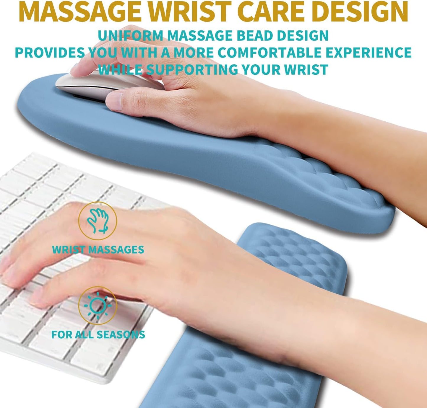 Hokafenle 2 in 1 Ergonomic Mouse Pad Wrist Support & Wrist Rest for Computer Keyboard Set, with Relieve Carpal Tunnel Pain Massage Bulge and Full Memory Gel Design (2In1 Set, Black)