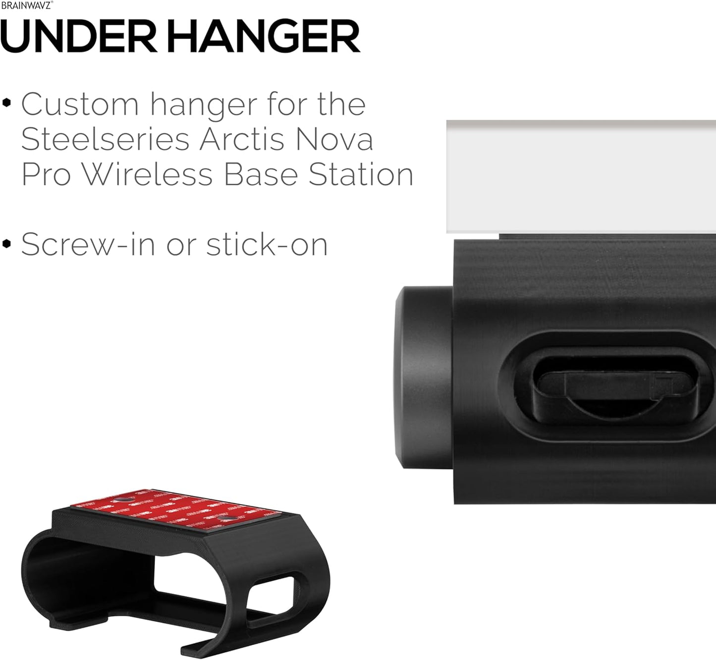 Under Desk Headphone Hanger Stand for Steelseries Arctis Nova Pro Wireless Headsets with Dock for the Wireless Base Station by Brainwavz (HPS02)