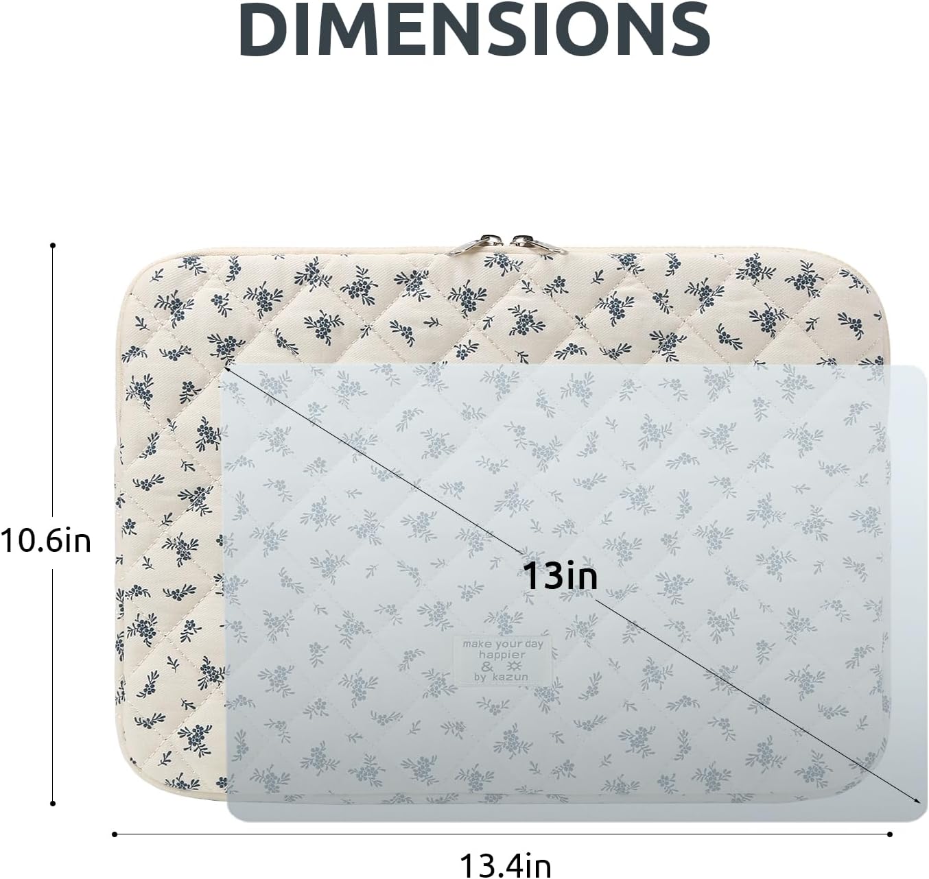 Puffy Laptop Sleeve 13 Inch Cute Quilted Laptop Protective Case Padded Floral Computer Sleeve for MacBook (A-Blue, 13 Inch)