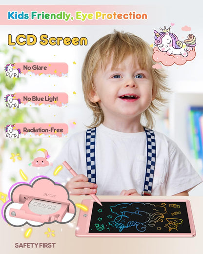 FLUESTON LCD Writing Tablet for Kids, 10 Inch Doodle Board, Colorful Drawing Pad for Toddler, Educational Travel Toy Gifts for 3-8 Year Old Girls Boys, Erase Lock Writing Board - Pink
