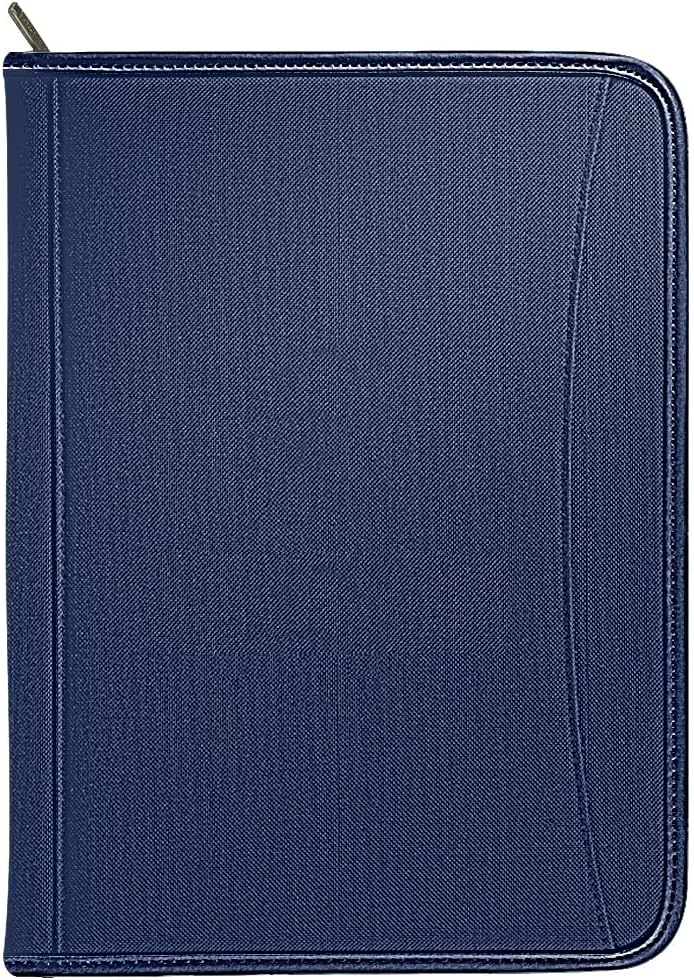 Zippered Portfolio Organizer/ A4 Refillable Lined Writing Notepad Folder Case/Fabric-Covered Padfolio Binder with Interior Storage Pocket for Men Women.Classic Black
