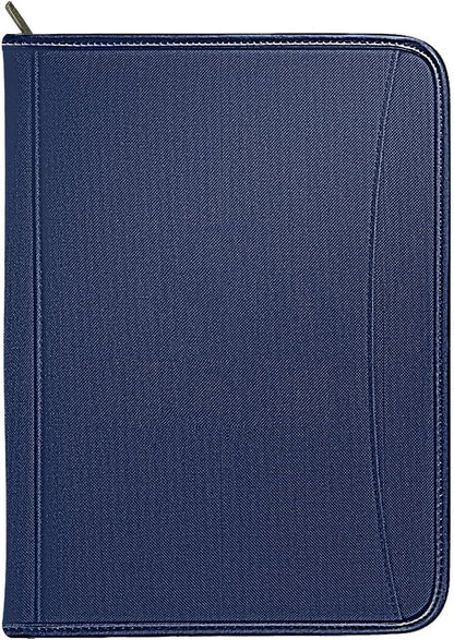 Zippered Portfolio Organizer/ A4 Refillable Lined Writing Notepad Folder Case/Fabric-Covered Padfolio Binder with Interior Storage Pocket for Men Women.Classic Black