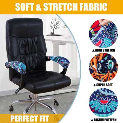 Smiry Stretch Printed Office Chair Armrest Covers, 2 Pcs Soft Fit Removable Washable Computer Desk Chair Arm Covers Protector, Black