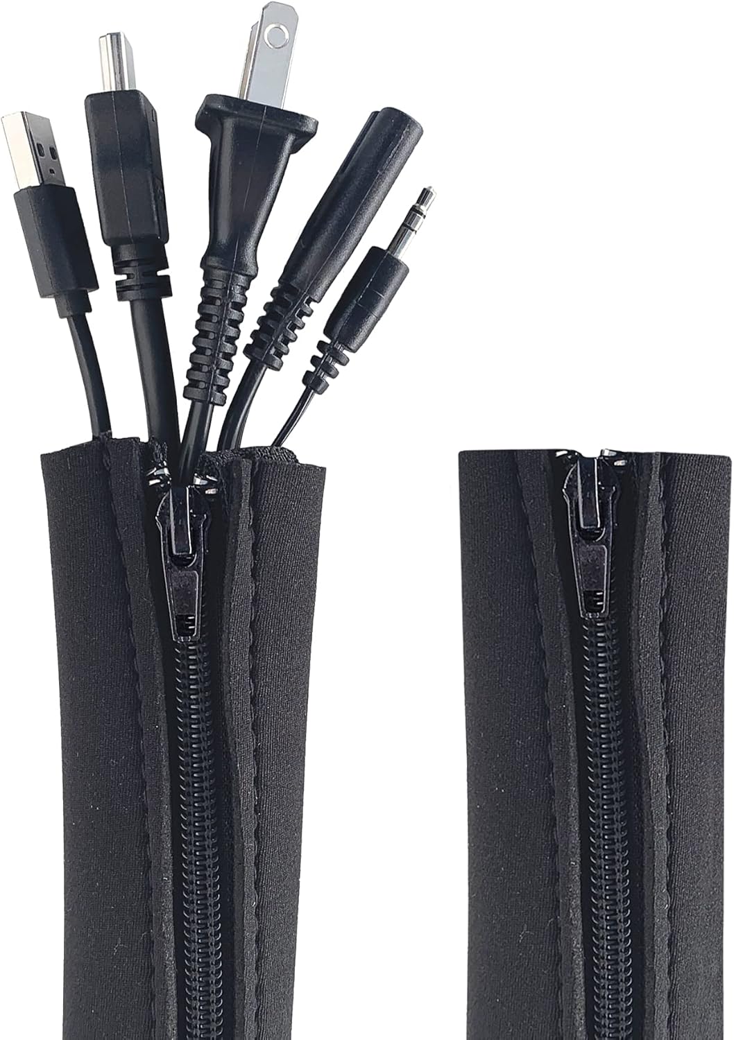 Zipper Cable Sleeve by Wrap-It Storage - 24" x 4" (4-Pack) Black - Cord Organizer and Cable Protector for Desk, Computer, TV Cord Management to Hide and Cover Wire and Extension Cables