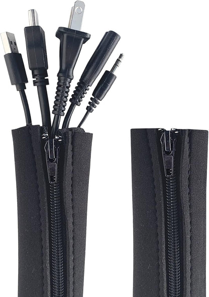Zipper Cable Sleeve by Wrap-It Storage - 24" x 4" (4-Pack) Black - Cord Organizer and Cable Protector for Desk, Computer, TV Cord Management to Hide and Cover Wire and Extension Cables