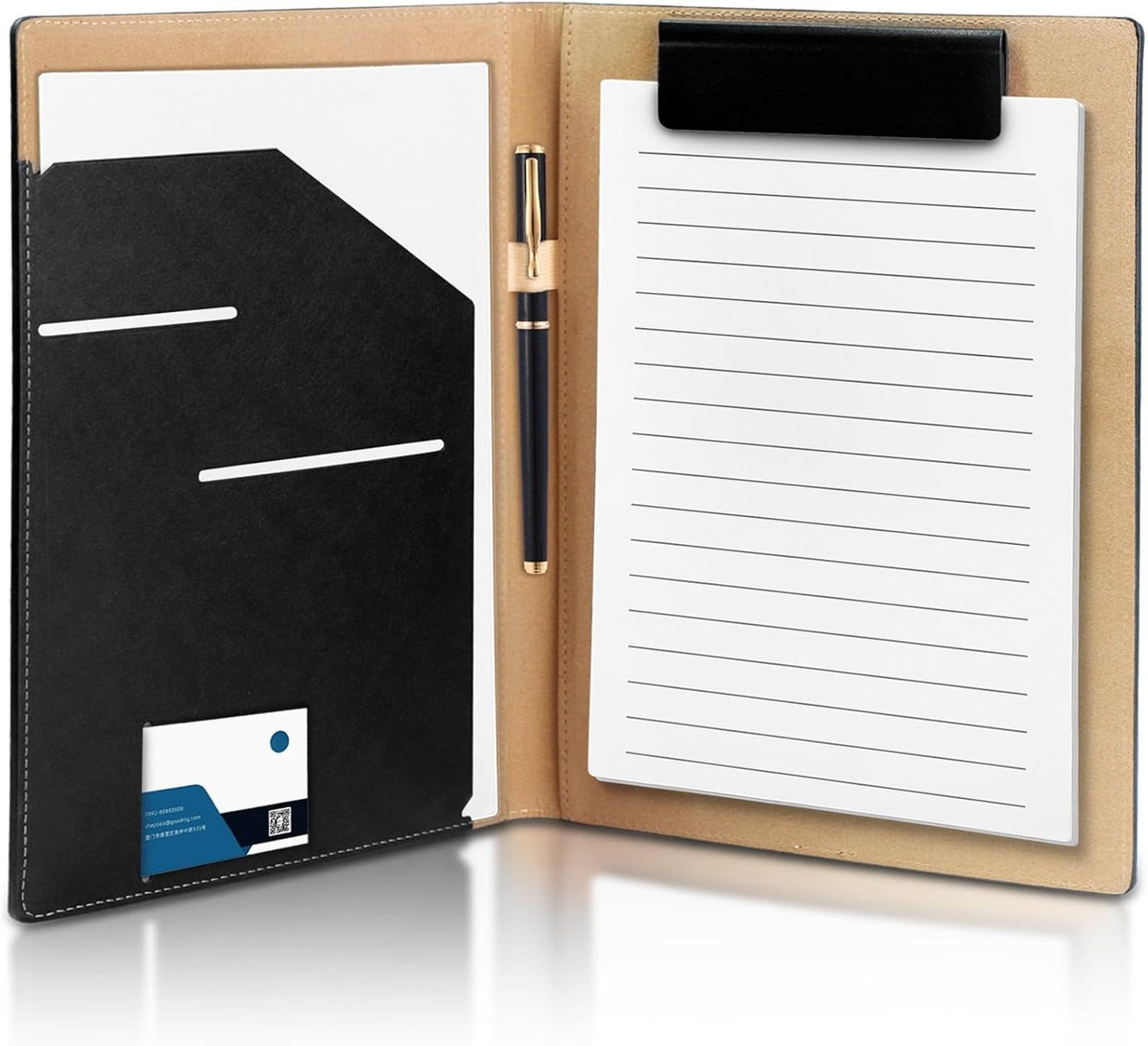 360° Foldable Clipboard Portfolio with Non-Marking Magnetic Clip & Elastic Pen Loop, A4/Letter Document Holder for Business, Office & Interviews