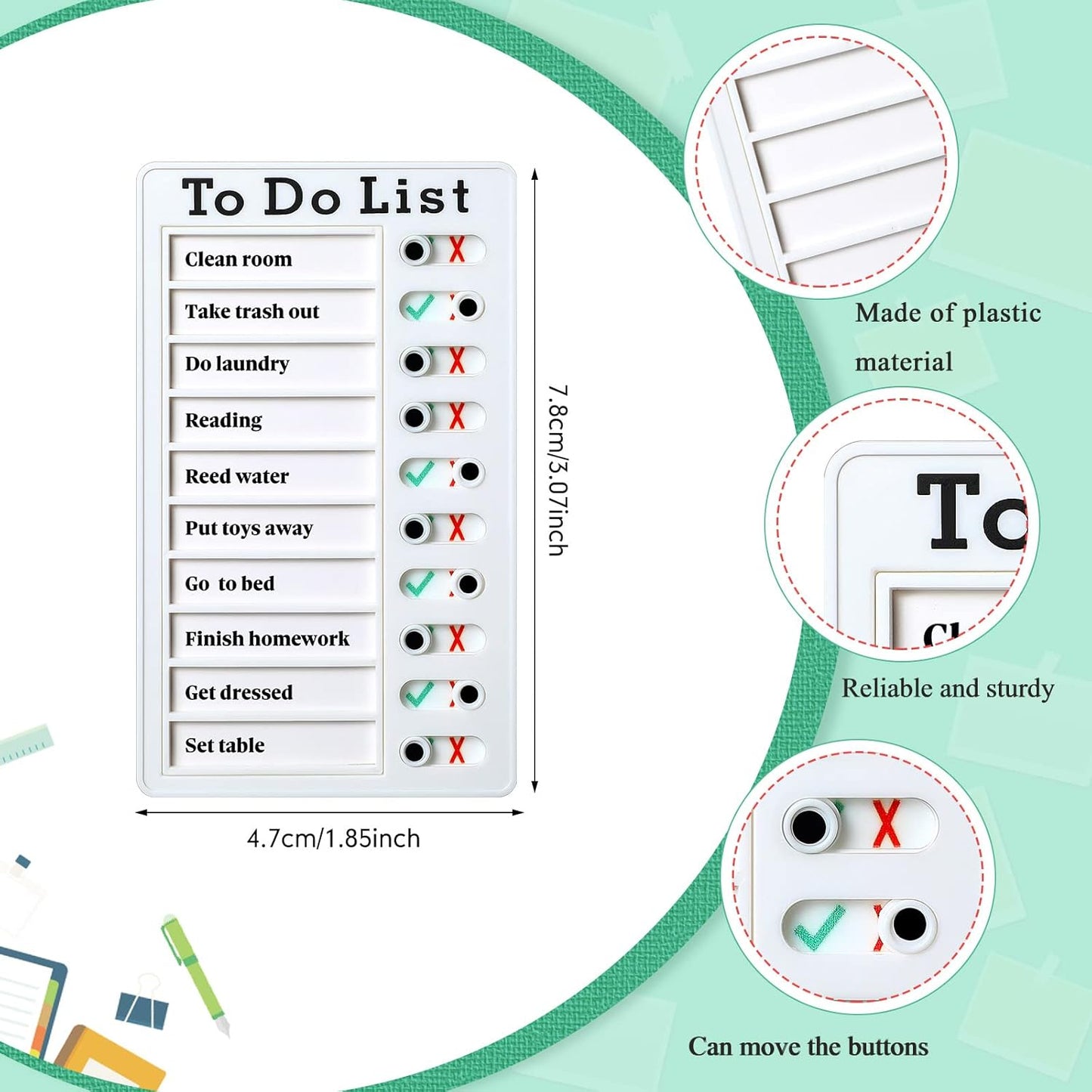 4 Pieces Chore Chart for Kids to Do List Chores Boards Plastic RV Checklist Boards Memo Detachable Message Checklist Slider Schedule Planning Chart with 8 Cardstock for Check Items(White)
