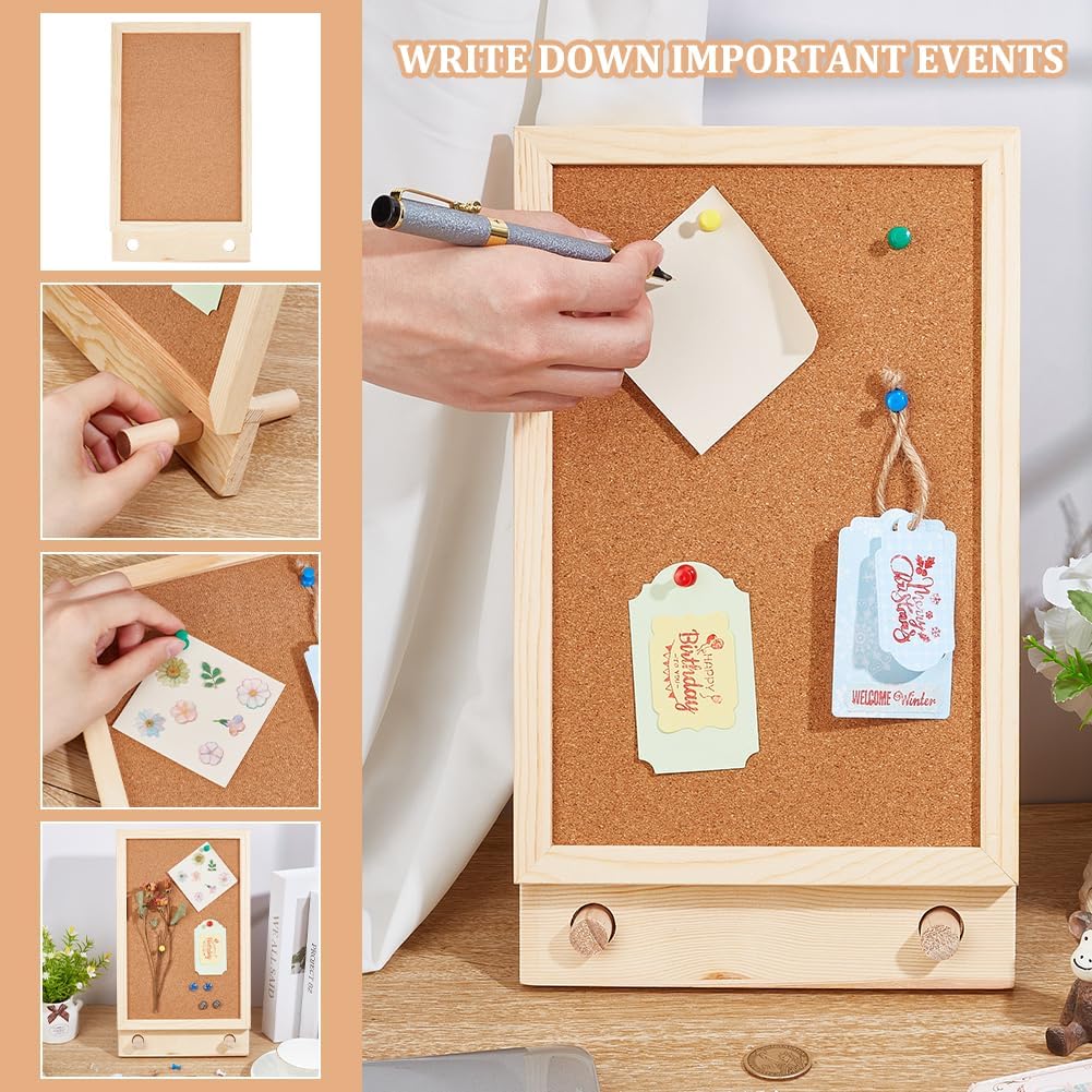 OLYCRAFT Desktop Cork Board with Hemp Rope 2Pcs Wood Sticks 2Pcs Screw Pins and 6Pcs Thumbtacks Cork Bulletin Board Message Picture Board for Home Office Decor DIY Crafts-13.5x7.9x1.2 Inch