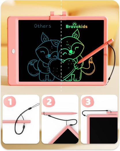 Bravokids 12 Inch LCD Writing Tablet for 3 Year Olds - Electronic Drawing Pad and Doodle Board as Educational Birthday Gifts for Girls and Boys (Pink)