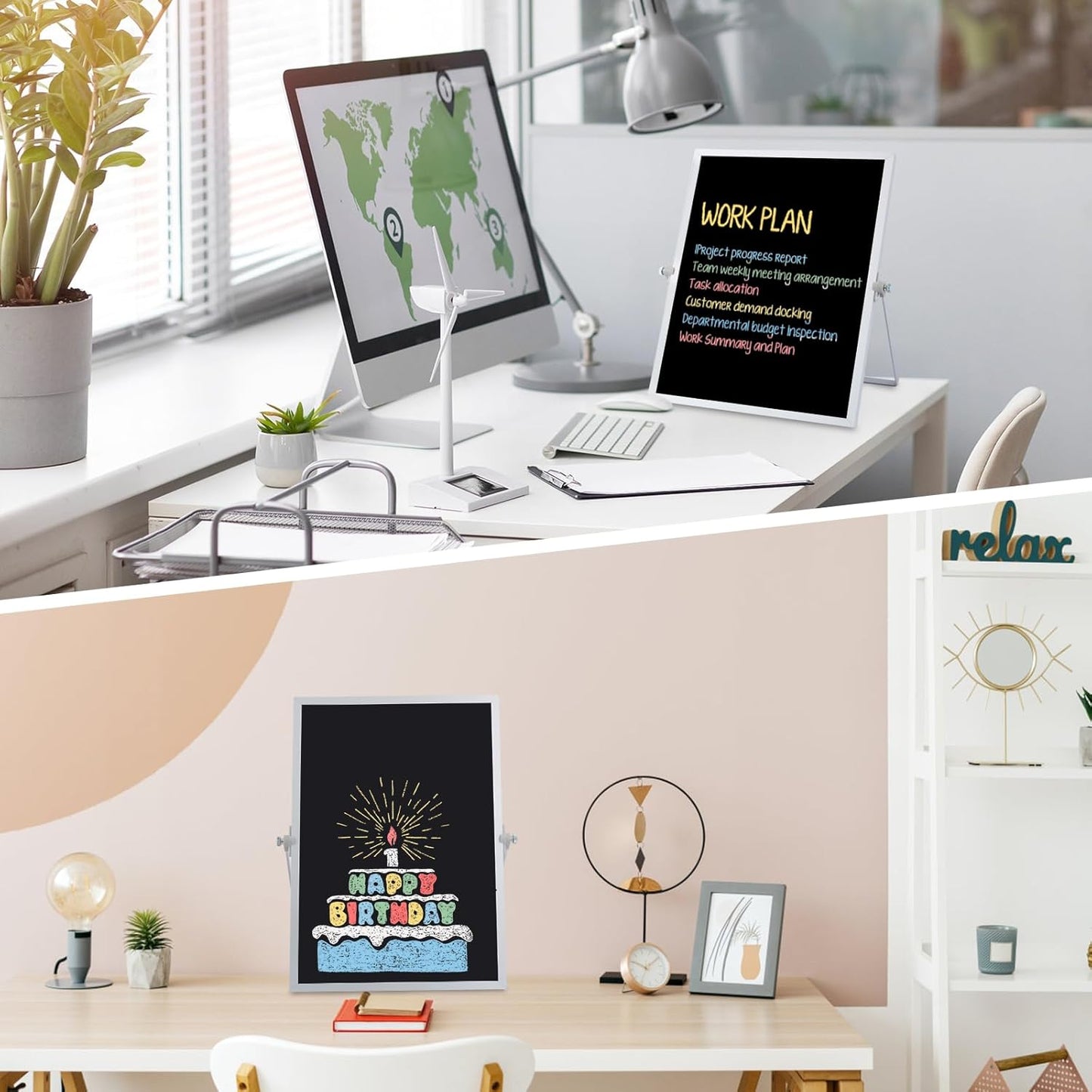 Small Magnetic Chalk Board Easel 10"X10", Double-Sided Tabletop & Wall Hanging Chalkboard with 4 Chalks & Eraser, Desktop Mini Black Board Sign for Office Desk Home Menu and School