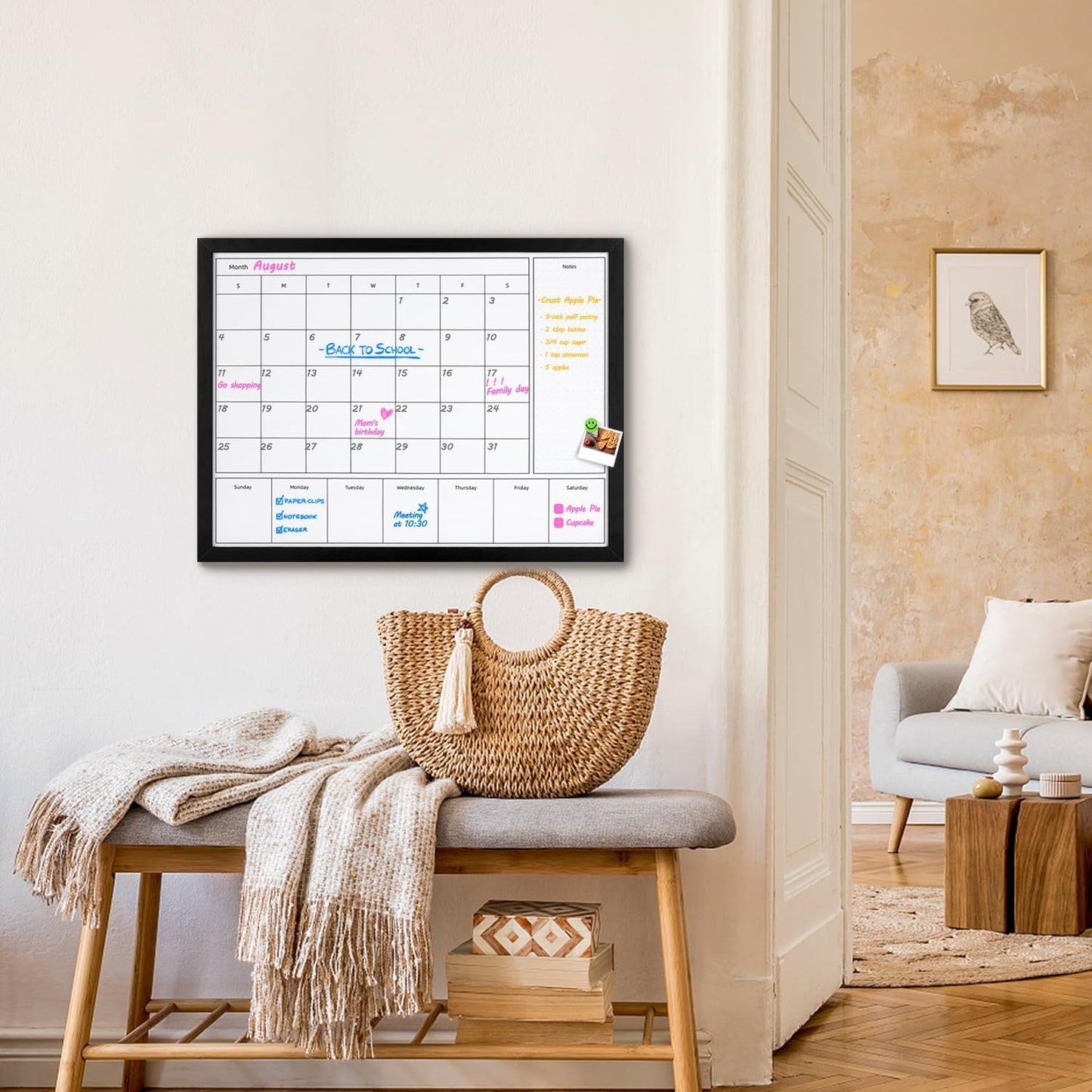 3-in-1 Dry Erase Calendar for Wall, 17x13 inches Magnetic Surface Monthly & Weekly Planner Whiteboard, Dry Erase Board with Black Wood Frame, Hanging White Board Calendar(YL+ZL-BK,4333)