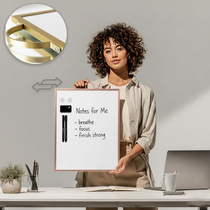 Magnetic Dry Erase Board 12x16 with Foldable Stand, Portable Gold Desktop Whiteboard for Home, Office, School & Kitchen, Includes Weekly & Monthly Magnetic Planner Sheets