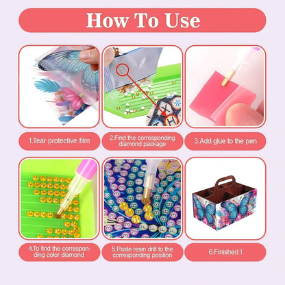LSQFS DIY Diamond Painting Storage Box, Wooden Multi-Grid Organizer with Handle, Portable Desktop Caddy for Art Kits, Craft Tools, Makeup Brushes, Stationery Home Office