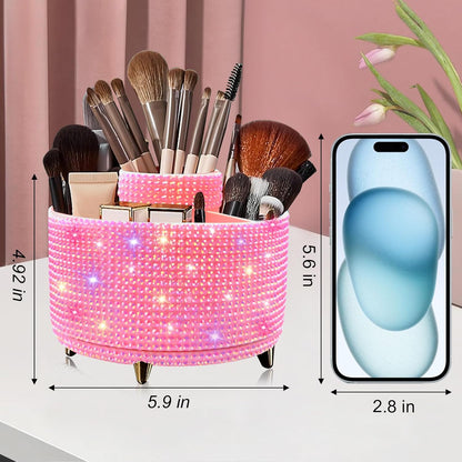 Diesisa Makeup Brush Holder Organizer,360° Rotating Makeup Brush Organizer,5 Slot Make up Brushes Cup for Cosmetics, Nail Polish, Art Supply, Bathroom Vanity Desktop Organizer - White