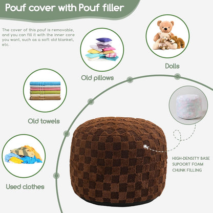HIGOGOGO Round Stuffed Pouf Ottoman, Corduroy Poufs with Foam Chunk Filling, Furry and Fluffy Pouf Foot Stool Storage Ottoman, 20 X 15 Floor Poufs Foot Rest for Living Room, Dark Grey