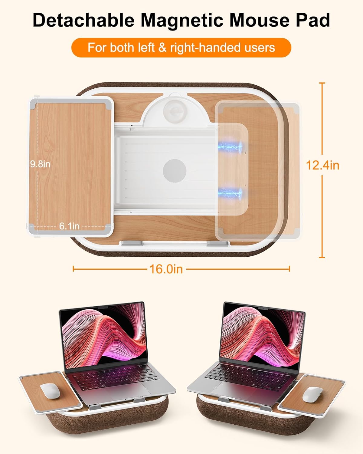 Lap Desk with Storage Cushion Washable - with Magnetic Mouse Pad, Scented Cotton Pads - Multi-Functional Lap Desk for Home Office Couch Bed -Fits Up to 15 Inch Laptop