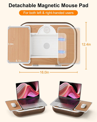 Lap Desk with Storage Cushion Washable - with Magnetic Mouse Pad, Scented Cotton Pads - Multi-Functional Lap Desk for Home Office Couch Bed -Fits Up to 15 Inch Laptop