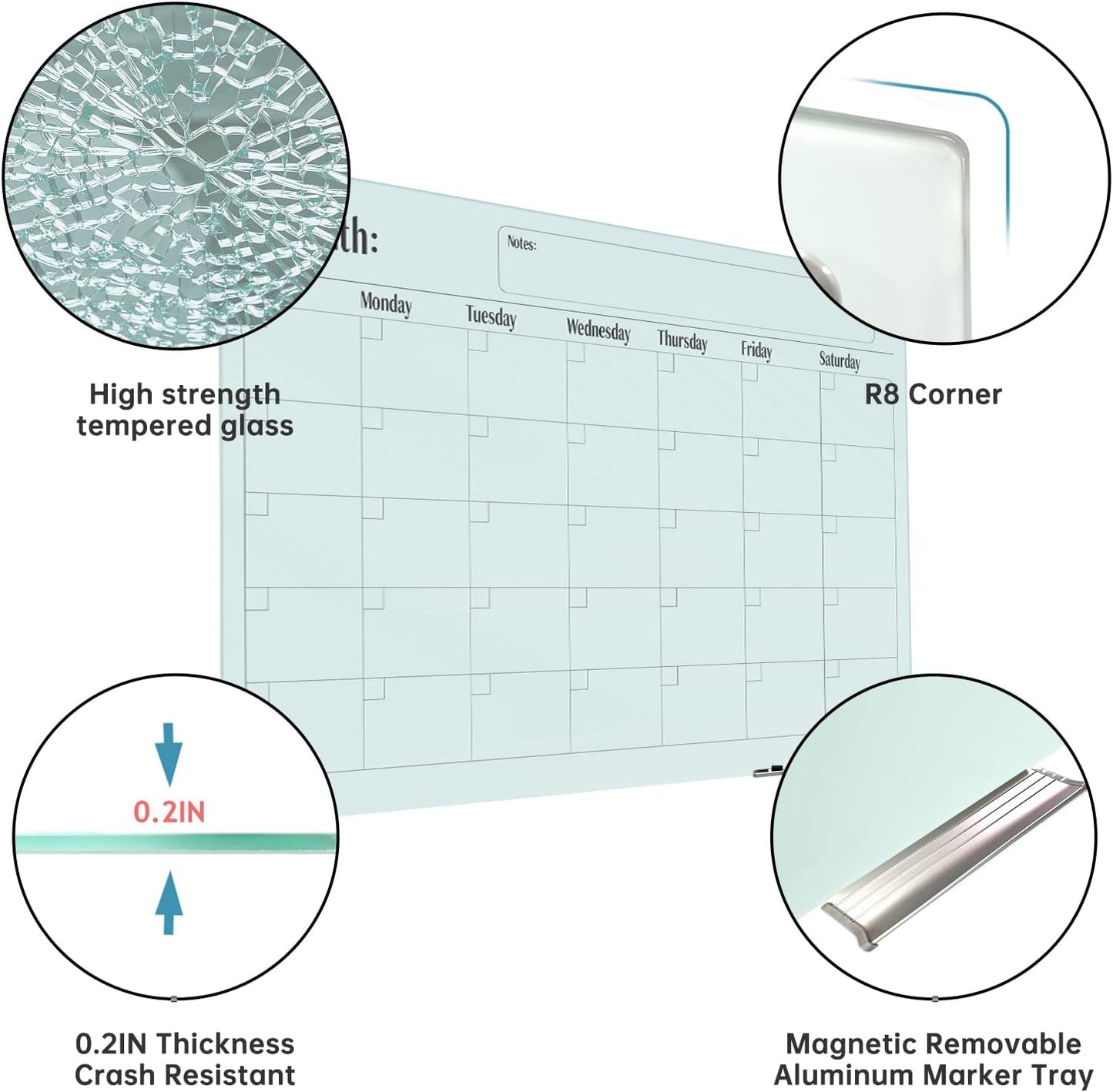 Magnetic Glass Whiteboard - Glass Dry Erase Board 48"x36" Large Frameless Board for Walls Office School and Home