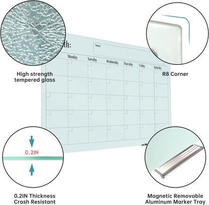 Magnetic Glass Whiteboard - Glass Dry Erase Board 48"x36" Large Frameless Board for Walls Office School and Home
