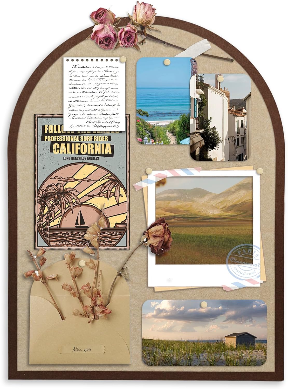Large Cork Board Alternative, 23.6" x 31.5" Arch Felt Bulletin Board with 20 Wooden Pushpins & Safe Removable Adhesive Tabs, Display Board for School, Home, Office Boho Wall Decor(KAFEI-6080)