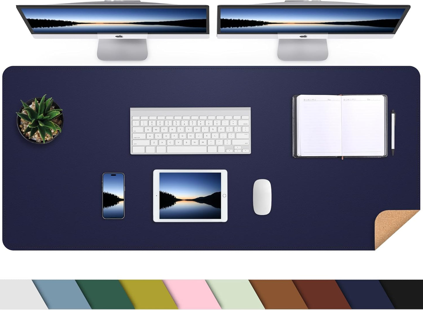 AFIING Large Desk Mat 47" x 17", Dual-Sided Natural Cork & PU Leather Desk Pad, Non-Slip Waterproof Mouse Pad for Office, Home & Gaming, Black
