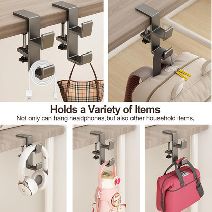 Desk Hook for Bag, Purse Hook for Table, Under Desk Handbag Hanger, Aluminum Backpack Holder, Desk Mount Hook for Umbrellas, Headphone, Cream
