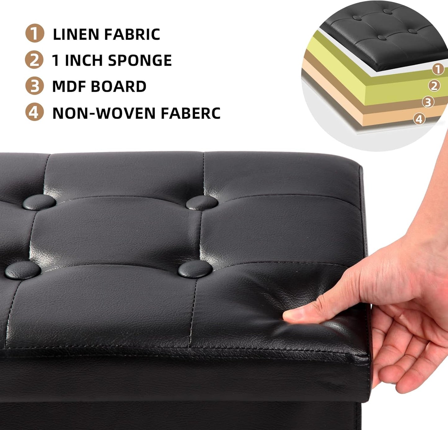 ALASDO Storage Ottoman Footrest Stool Small Ottoman with Storage Foldable Ottomans Foot Rest Footstool Bench for Living Room 17x13x13inches Grey