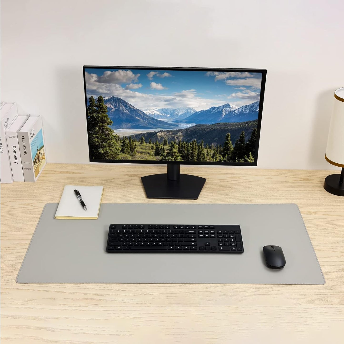 Leather Desk Pad,Wolaile 36x17 inch Large Mouse Pad,Waterproof Non-Slip Writing Desk Blotter,Computer Mat Desktop Protector for Office Home,Black