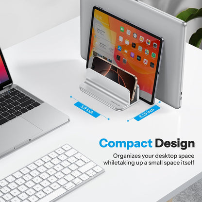 OMOTON Vertical Laptop Stand [Updated Double Version], Desktop Aluminum Mac Book Stand with Adjustable Dock Size, Fits All Mac Book, Surface, Chrome Book and Gaming Laptops (Up to 17.3 inch) (Black)