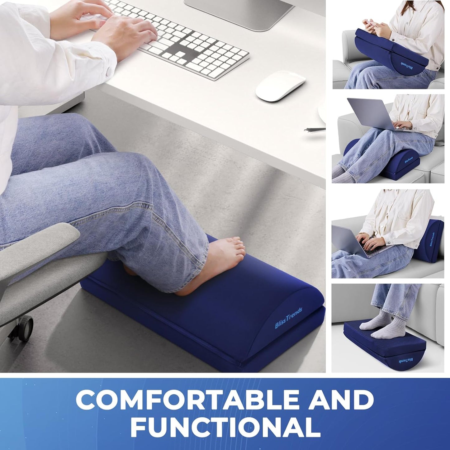 BlissTrends Foot Rest for Under Desk at Work-Versatile Foot Stool with Washable Cover-Comfortable Footrest with 2 Adjustable Heights for Car,Home and Office to Relieve Back,Lumbar,Knee Pain-Black
