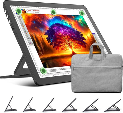 TOHETO Rechargeable A4 Light Board with Stand, Super Bright Magnetic Light Pad with Side Buttons, Wireless Light Box for Tracing and Drawing, Cordless LED Light Table for Diamond Painting, Sketching