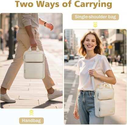 MoKo 10-13 inch Tablet Sleeve Bag for iPad Pro/Air M4 13inch, Pro 12.9/11", 10.9" iPad 10th/Air 5/4th, Galaxy Tab S8+/S9+ 12.4, Carrying Case with Multi-Pockets & Removable Shoulder Strap, Light khaki