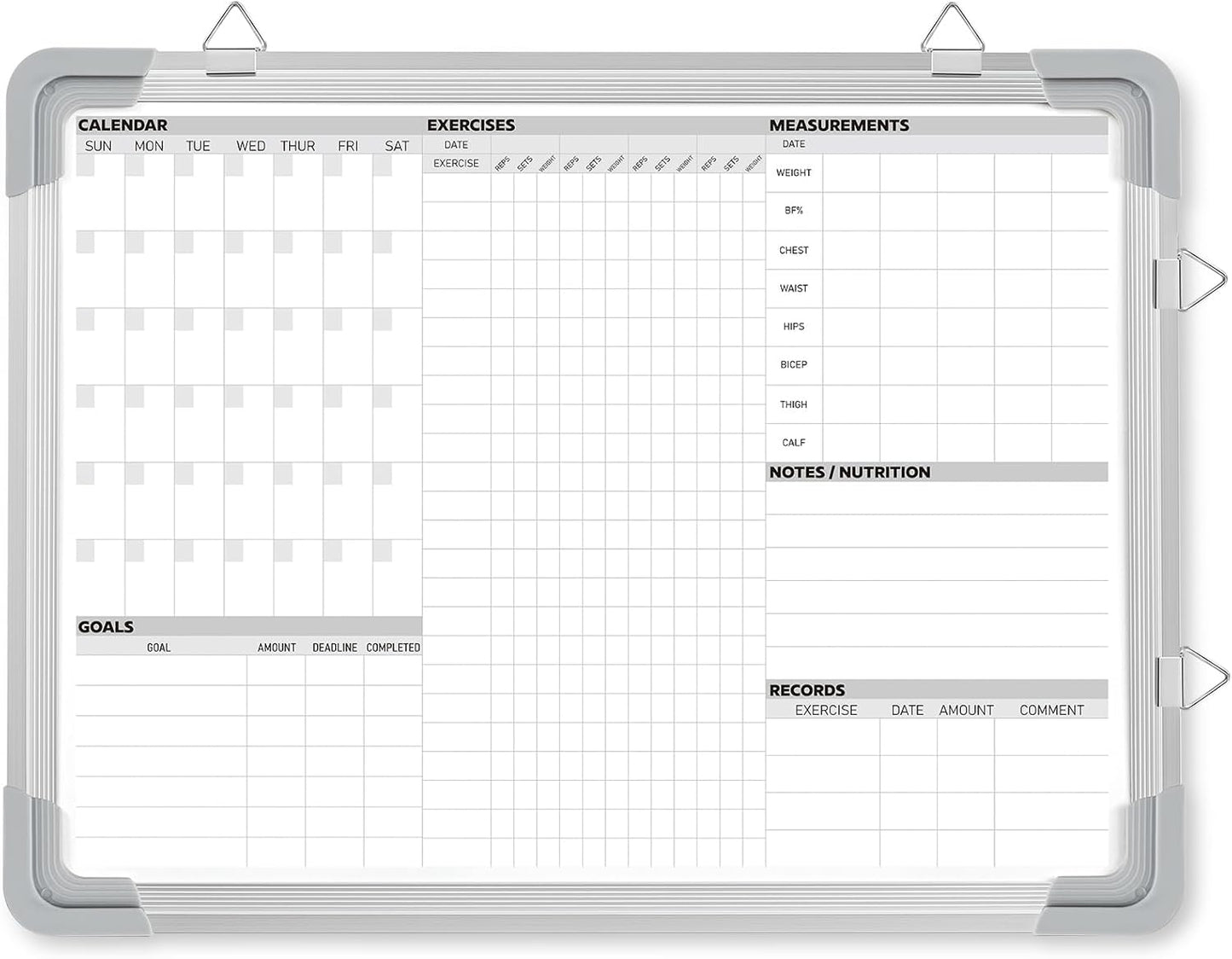 Lincia 16 x 12 Inch Fitness Tracker Whiteboard Workout Calendar for Home Gym Dry Erase Planner Hanging Removable to Do List for Wall Whiteboard with Aluminum Frame for Gym Program(Style A)