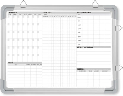 Lincia 16 x 12 Inch Fitness Tracker Whiteboard Workout Calendar for Home Gym Dry Erase Planner Hanging Removable to Do List for Wall Whiteboard with Aluminum Frame for Gym Program(Style A)