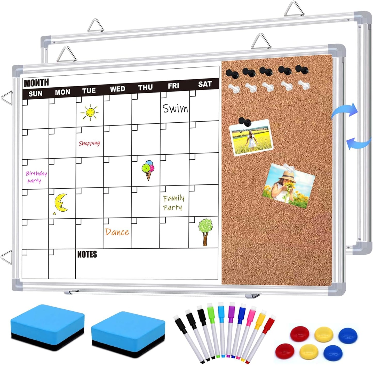 Weekly Planner Whiteboard, Weekly Dry Erase Board for Wall 16" x 12", Double-Sided Weekly Calendar Whiteboard with Pen Tray & Hook, Hanging Writing Schedule Board for Home, School, Office