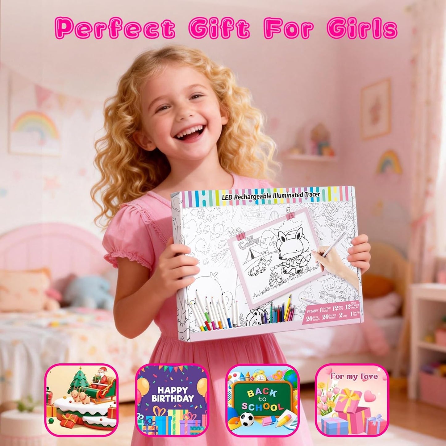 Light Up Tracing Board Kits Blue, 15" Writing Tracer Pad for Kids Ages 3-12, Drawing Tablet Supplies for Diamond Art Painting Accessories, Sketching Light Box Table for Boys Adults Holiday Gift Toys