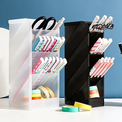 Angled Pen Holder Desk Organizer, 4 Grids Vertical Marker Organizer Pen Display Holder for Desk Stationery Pencil Storage