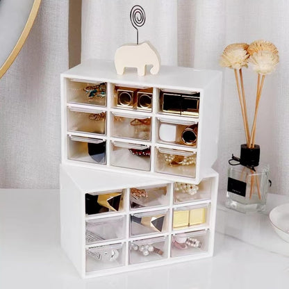 Feadily 2PCS Small Drawer Organizer for Desk, Desktop Drawer Organizer with 9 Clear Drawers, Plastic Desktop Storage Drawers 7.1 Inch x 3 .9 Inch x 4.7 Inch, White
