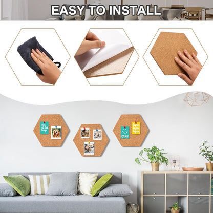 6 Pack Corkboard Strips for Walls, Self Adhesive Thick Cork Board Strips, Peel and Stick Cork Board with 50 Push Pins for Paste Notes, Photos, Schedules