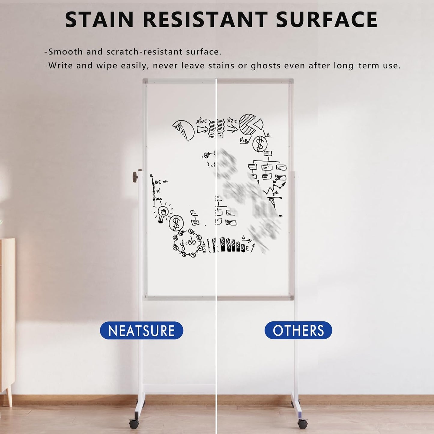 Large Whiteboard Easel with Stand, 36" x 24" Portable Standing Magnetic Dry Erase White Board, 3' x 2' Tripod Height Adjustable Flip Chart Easel for Home Office Classroom School, Silver