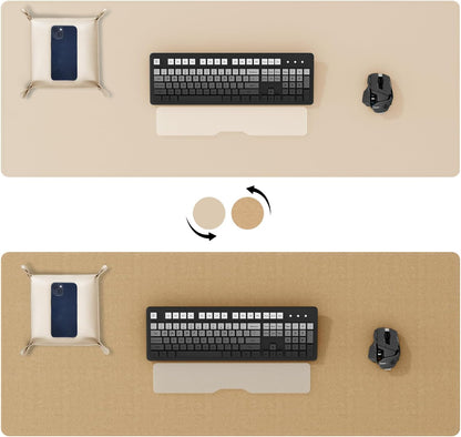 DAWNTREES Dual Sided Desk Mat,Leather Desk Pad,Brown 40"x16",Cork Desk Mat Protector,with PU Leather Valet Tray Organizer,Large Mouse Pad,Desk Writing Pad for Office and Home