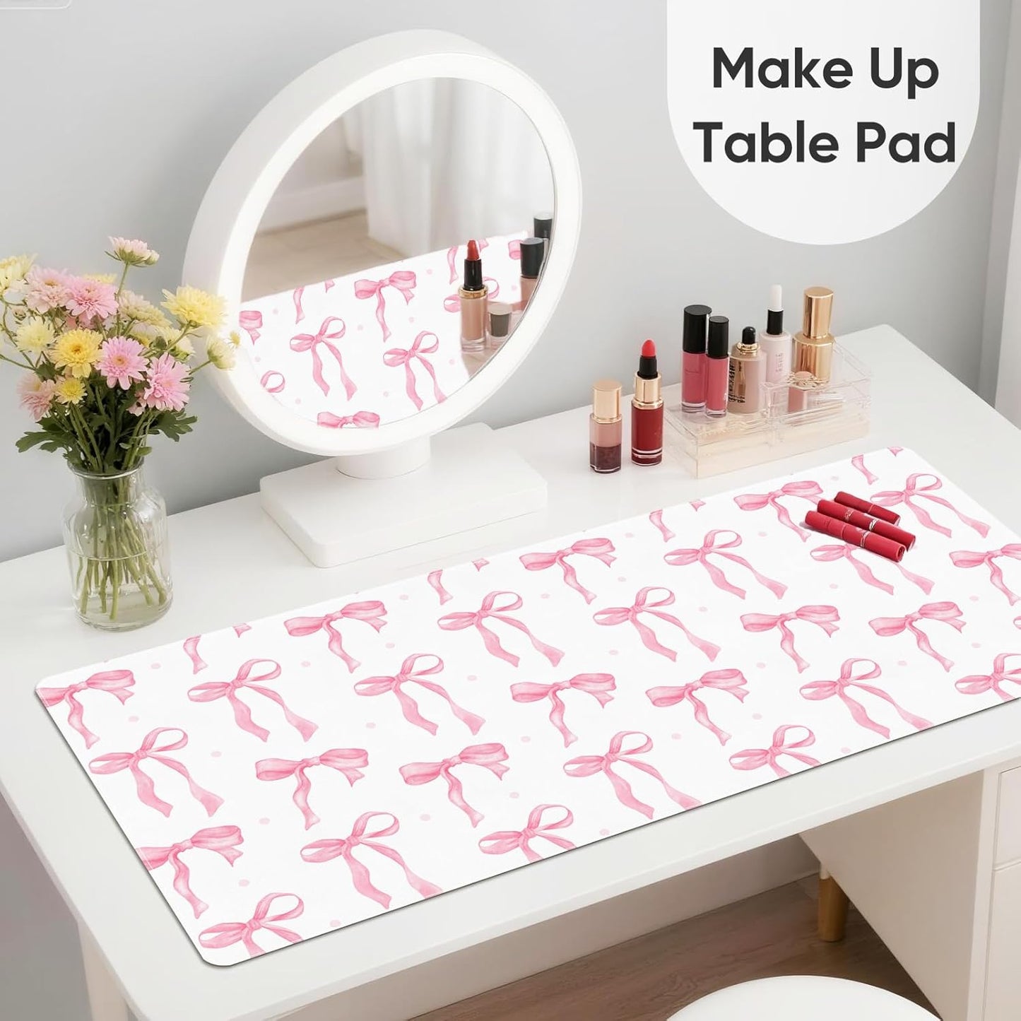 Pink Desk Mat, Leather Desk Pad Blotter Protector, XXL Large Mouse Pad,Computer Laptop Mouse Pads for Desktop,Waterproof Writing Anti-Slip Mousepad for Office and Home I Colorful Stickers