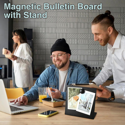 Magnetic Bulletin Board with Stand, 8x8inch Magnet Display Stand, Metal Tabletop Memo Board with 2 Magnets for Home, Kitchen, School, Office Supplies