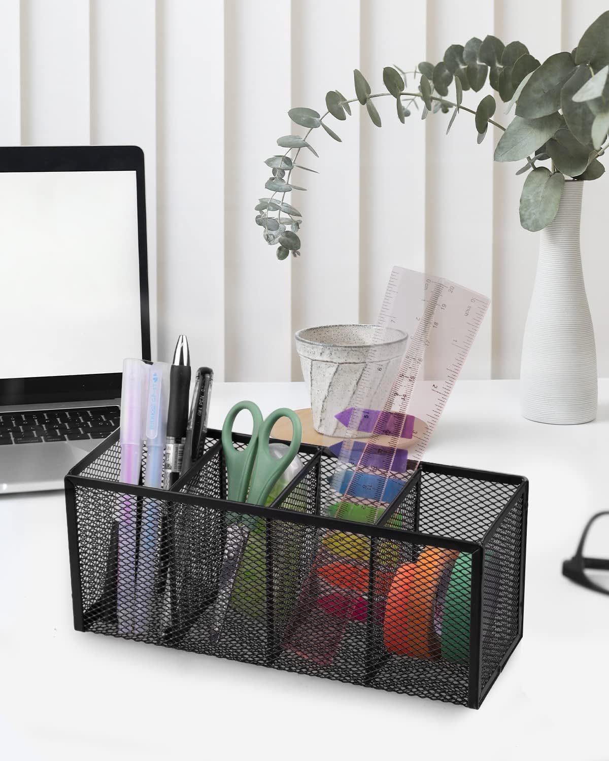 QYH Mesh Pen Cup Metal Pencil Holder for Desk 6 Packs Black Pen Organizer Office 3.54x3.93 Inch