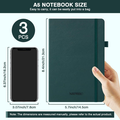NIRMIRO 3 Pack Pocket Notebook Journals, Small Notepad Notebooks for Note Taking, A6 Mini Note pads with Pen Holder, 408 Lined Pages, 3.7" x 5.7", Black, Brown, Blue