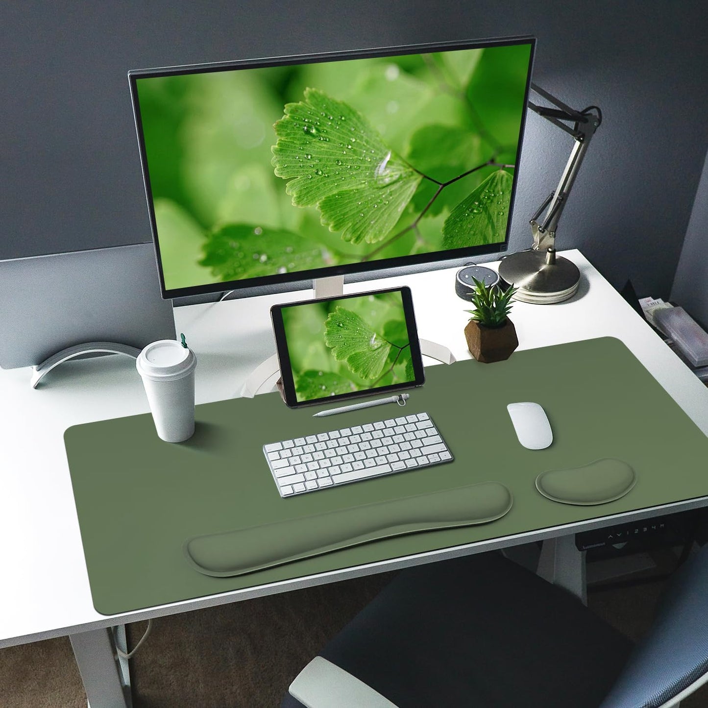 Bloss Leather Desk Pad and Keyboard Wrist Rest, Large Mouse Pad + Keyboard Pad+Mouse Wrist Support, Non-Slip Desk Mat Protector for Office, Home(31.5×15.7 Inches,Beige) - Colors A