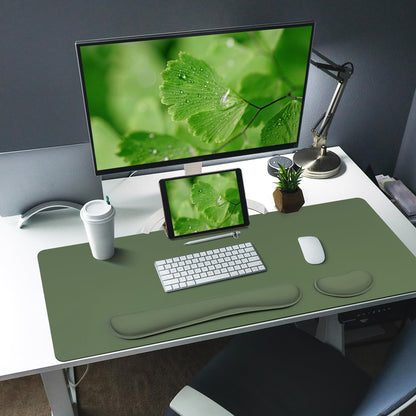Bloss Leather Desk Pad and Keyboard Wrist Rest, Large Mouse Pad + Keyboard Pad+Mouse Wrist Support, Non-Slip Desk Mat Protector for Office, Home(31.5×15.7 Inches,Beige) - Colors A