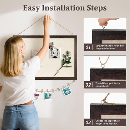 DOLLAR BOSS Bulletin Boards with Linen 1-Pack 16''X 12'' Double-Sided Cork Board for Walls Wood Framed Bulletin Boards, Small Pin Board for Home Kitchen Office Decorative Hanging 10 Pushpins