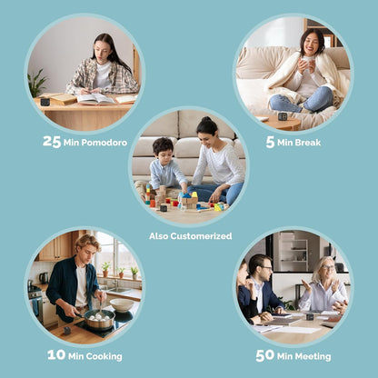 KADAMS Pomodoro Timer Visual - Productivity Pomodoro Cube, 5/10/25/50 Min Countdown & Countup, Silent – Ideal for Work Study Cook Workout Kitchen School Classroom Office ADHD Gift Kids (1, Black)